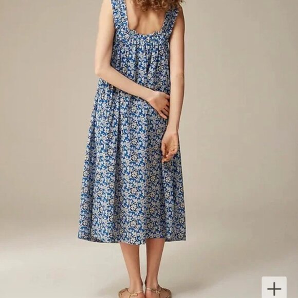J.Crew Cotton Voile Ruffle Trim Shift Dress Midi in Cobalt Floral - XS - Picture 3 of 11